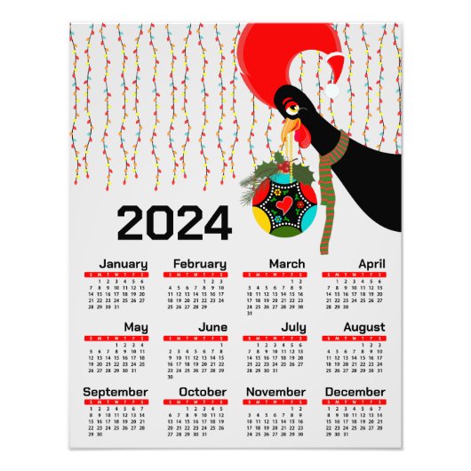 De Portugese Rooster Kerstmis 2024 Kalender Foto Afdruk (Voorkant)