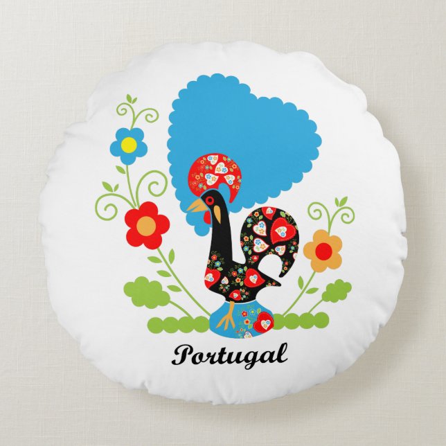 De Portugese rooster Rond Kussen (Voorkant)