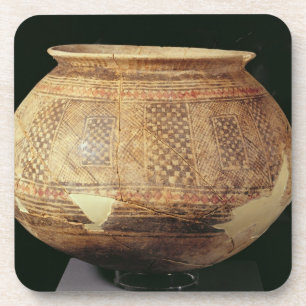 De pot met geometrische decoratie in de Halaf-stij Drankjes Onderzetter