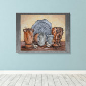 “De potten van de pottenbakker” Fijnstilleven Kuns Canvas Afdruk (Insitu (Houten vloer))