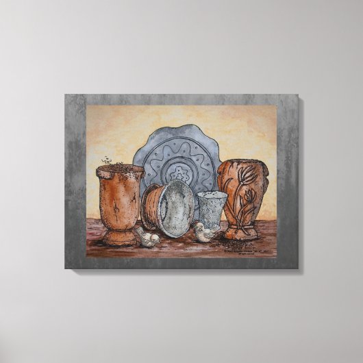 "De potten van de Potter" Fine Art Stilleven Canvas Afdruk (Voorkant)