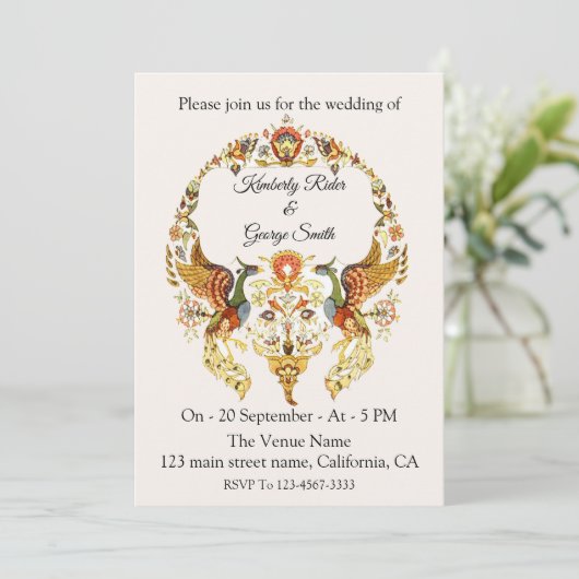 De prachtige krans van de vogel bruiloft uitnodigi kaart (Staand voorkant)