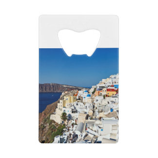 De prachtige Oia in Santorini, Griekenland Creditkaart Flessenopener