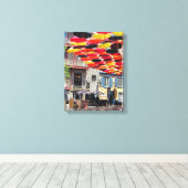 De prachtige paraplu's van Quebec City Canvas Afdruk (Insitu (Houten vloer))