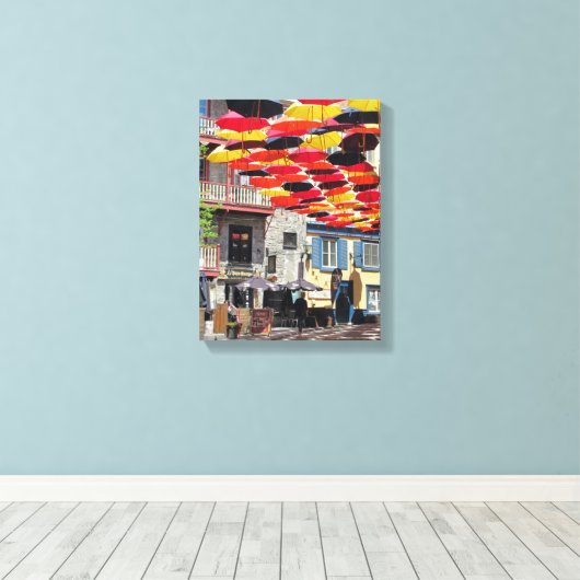 De prachtige paraplu's van Quebec City Canvas Afdruk (Insitu (Houten vloer))