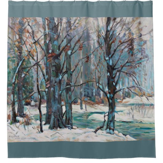 De prachtige sneeuwscène van de winter met blauwe douchegordijn (Voorkant)