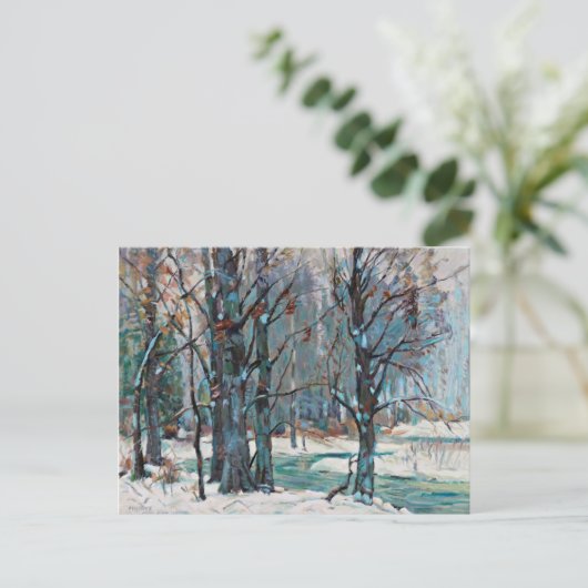 De prachtige sneeuwscène van de winter met blauwe  feestdagenkaart (Staand voorkant)