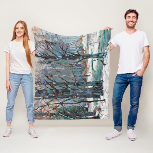 De prachtige sneeuwscène van de winter met blauwe fleece deken (In situ)