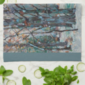 De prachtige sneeuwscène van de winter met blauwe  theedoek (Gevouwen)