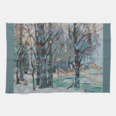 De prachtige sneeuwscène van de winter met blauwe  theedoek (Horizontaal)