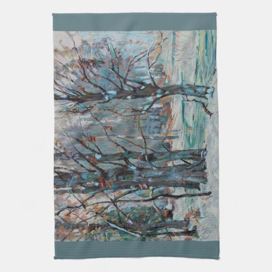 De prachtige sneeuwscène van de winter met blauwe theedoek (Verticaal)