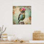 De prachtige vogel in een kroon collage poster (Keuken)