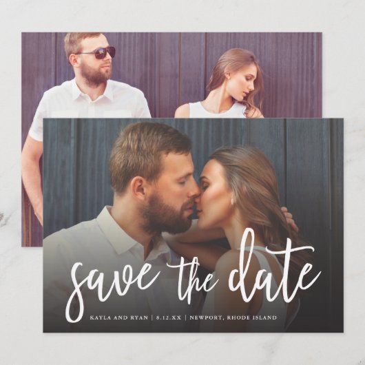 De prachtige volledig-aftapfoto van het Manuscript Save The Date (Voorkant / Achterkant)