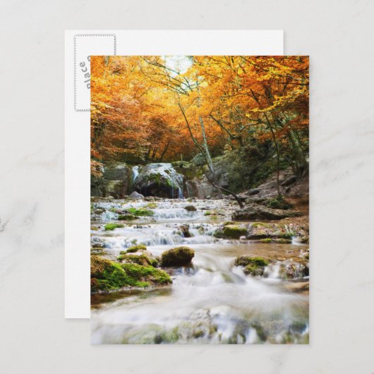 De prachtige waterval in het bos, herfst briefkaart (Voorkant / Achterkant)