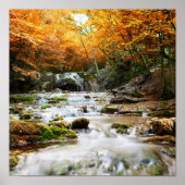 De prachtige waterval in het bos, herfst poster (Voorkant)