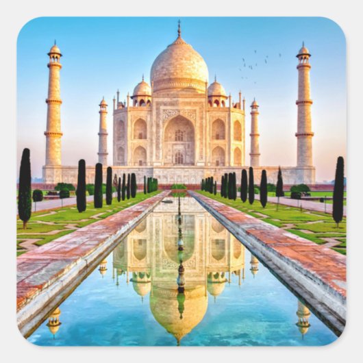 De prachtige Witte Marmer Taj Mahal van India Vierkante Sticker (Voorkant)