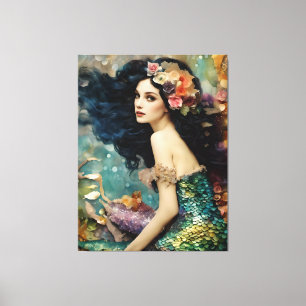 De prachtige zeemeermin collage canvas afdruk