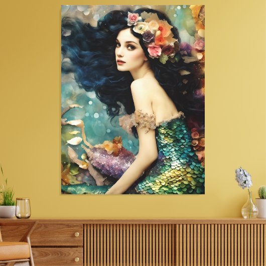 De prachtige zeemeermin collage canvas afdruk (Insitu (Woonkamer))