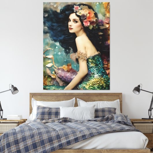 De prachtige zeemeermin collage canvas afdruk (Insitu (Slaapkamer))