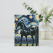 De prachtige zwarte hengst in de Sterrennacht Briefkaart (Staand voorkant)