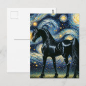 De prachtige zwarte hengst in de Sterrennacht Briefkaart (Voorkant / Achterkant)