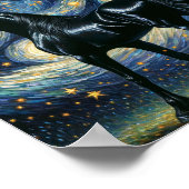 De prachtige zwarte hengst in de Sterrennacht Poster (Hoek)