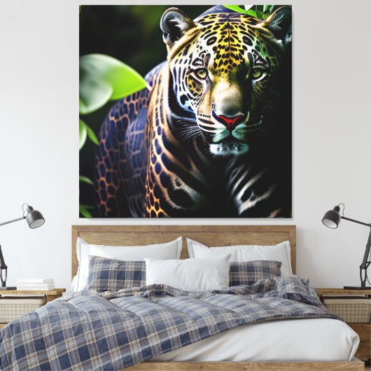 De Predator van het Oerwoud Jaguar - Fierce Canvas Afdruk (Insitu (Slaapkamer))