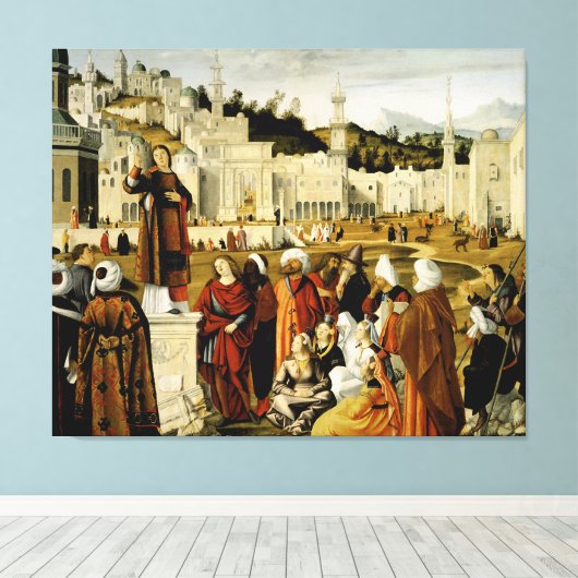 De preken van de heilige Stephen in Jeruzalem Canvas Afdruk (Insitu (Houten vloer))