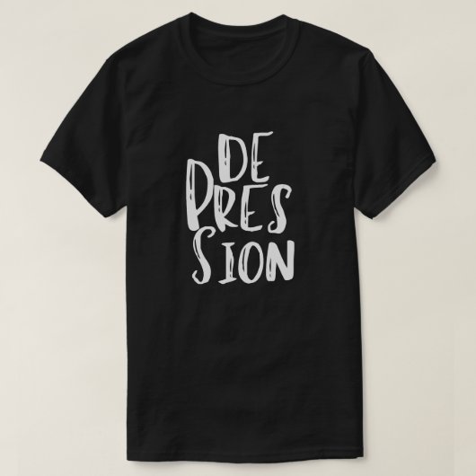 "De-Press-Sion" Lettergreep Split T-shirt – Zwart (Design voorkant)