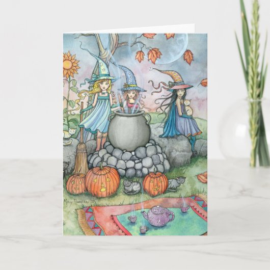 De Pret van het Theekransje van de Kat van de Heks Kaart (Voorkant)