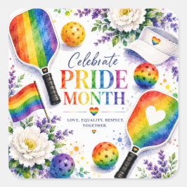 De Pride Pickleball Regenboog thema Vierkante Sticker