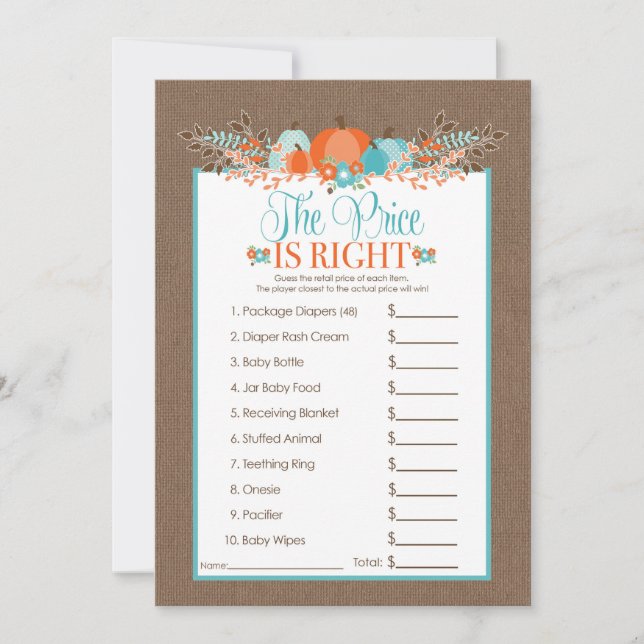 De prijs is de juiste Baby shower spelpompoenen (Voorkant)