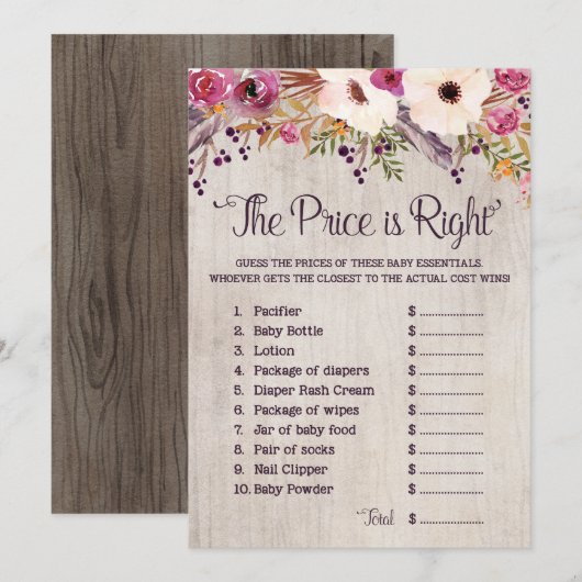 De prijs is de juiste Rustige Baby shower game Kaart (Voorkant / Achterkant)