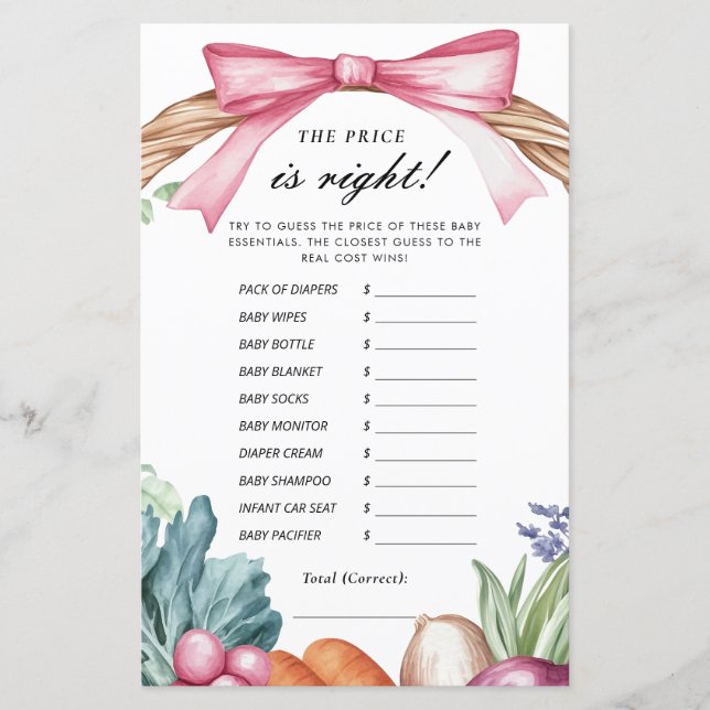 De prijs is goed lokaal geteeld Baby shower spel (Voorkant)