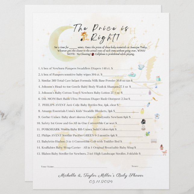 De prijs is het juiste Baby shower spel, het is ee (Voorkant / Achterkant)