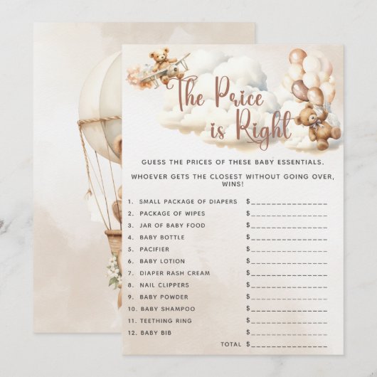 DE PRIJS IS JUIST Baby shower Game Beer Ballonnen Kaart (Voorkant / Achterkant)