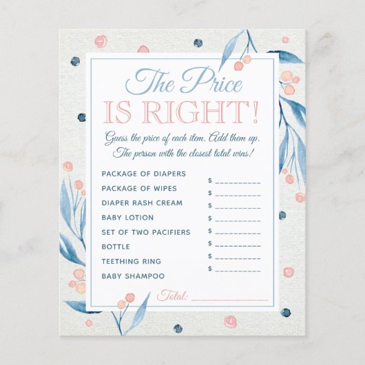De prijs is juist spel, Baby shower, blauw, roze Flyer (Voorkant)