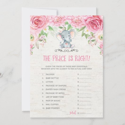 De prijs is rechts roze olifant Baby shower spel Kaart (Voorkant)