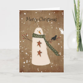 De primitieve Kerstkaart van de Sneeuwman Feestdagen Kaart