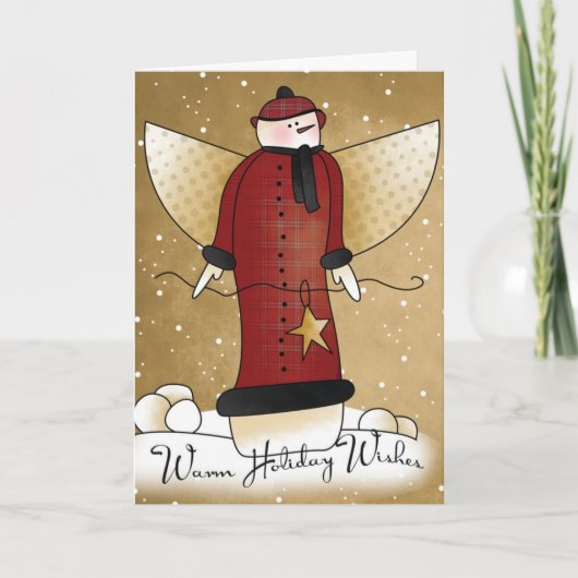 De primitieve Sneeuwman van de Engel met de Feestdagen Kaart (Voorkant)