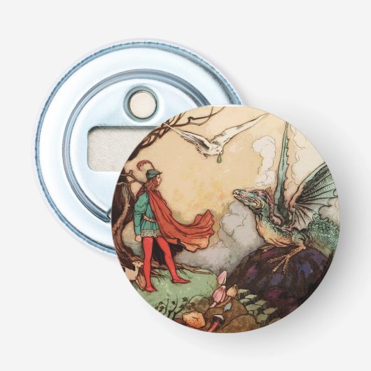 De Prins en de Drakenflesopener Magnet Button Flesopener (Voorkant)