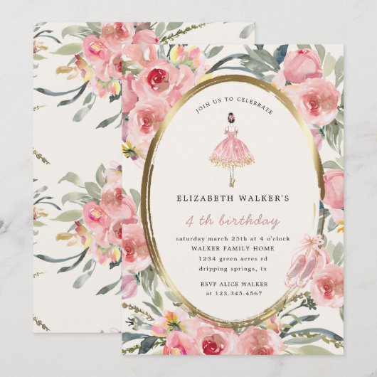 de prinses floral blush feest kaart (Voorkant / Achterkant)