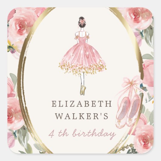 de prinses floral blush feest vierkante sticker (Voorkant)