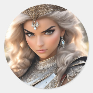 De prinses in harnas is een prachtig gezicht. Zij Ronde Sticker