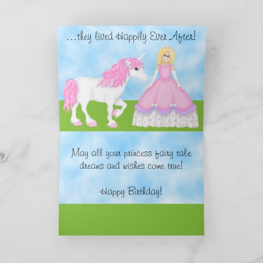 De Prinses, Prins en Eenhoorn verjaardag Kaart (Binnen)