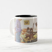 De printruimte, café. in "Lasst Licht Hinin"("Let Tweekleurige Koffiemok (Voorkant links)