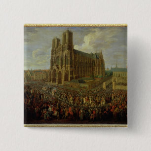 De processie van koning Louis XV Vierkante Button 5,1 Cm