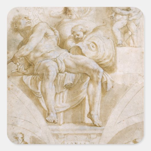 De profeet Jonah en twee verwoeste linetten Vierkante Sticker (Voorkant)