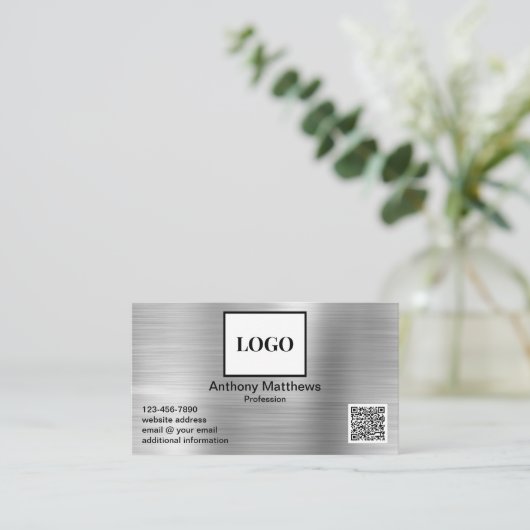 De professional voegt Logo QR-code Faux geborsteld Visitekaartje (Staand voorkant)