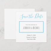 De professionele minimalistisch platte hemel blauw save the date (Voorkant / Achterkant)